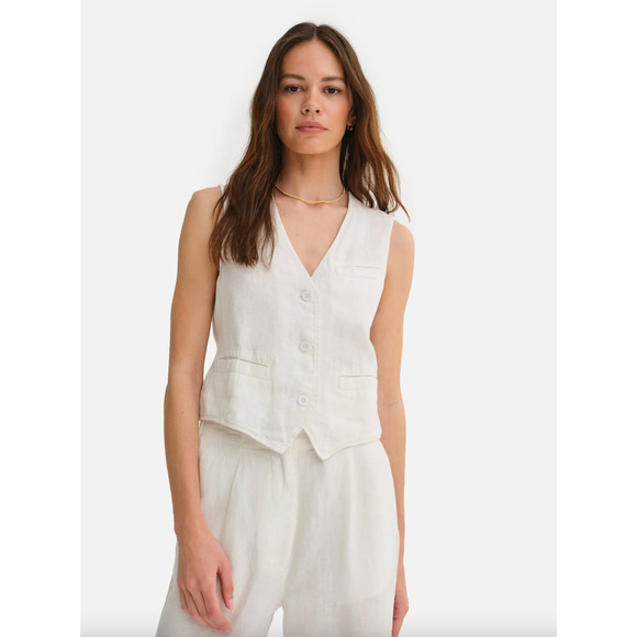 MATE The Label Linen Vest Tank Top White XS Coastal Minimalist Old Money Beach - Picture 1 of 9